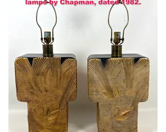 Lot 364 Pair of postmodern ceramic table lamps by Chapman, dated 1982.