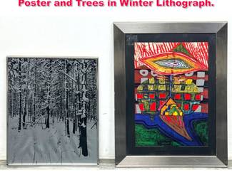 Lot 404 2pcs modernist Art. Hundertwasser Poster and Trees in Winter Lithograph. 