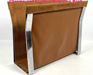 Lot 309 Milo Baughman style Flat Bar Chrome and Leather Magazine Rack. 