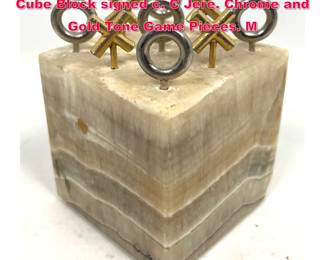 Lot 56 C JERE Tic Tac Toe Game. Solid Onyx Cube Block signed c. C Jere. Chrome and Gold Tone Game Pieces. M