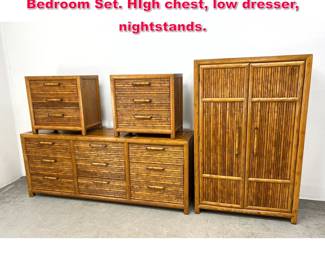 Lot 389 4pc Century Furniture Faux Bamboo Bedroom Set. HIgh chest, low dresser, nightstands. 