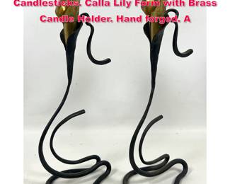 Lot 3 Pr JACK BRUBAKER Wrought Iron Candlesticks. Calla Lily Form with Brass Candle Holder. Hand forged. A