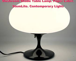 Lot 344 DESIGNLINE Enameled Base Glass Mushroom Shade Table Lamp. Paper Label. StemLite. Contemporary Lighti