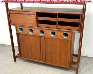 Lot 194 Danish Modern Teak Bar Cabinet with Fitted Compartments. Open work frame.