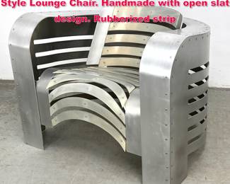 Lot 188 Artisan Aluminum Deco Airstream Style Lounge Chair. Handmade with open slat design. Rubberized strip