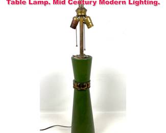 Lot 317 Green Leather Hour Glass Form Table Lamp. Mid Century Modern Lighting. 