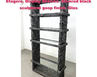 Lot 61 ADRIAN PEARSALL Brutalist Goop Etagere. Display Shelves. Silvered black sculptural goop finish. Glas