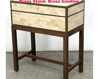 Lot 144 Maitland Smith Tessellated Chest on Brass Stand. Brass banding. 