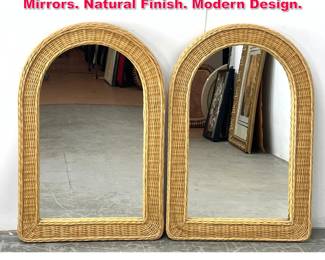 Lot 284 Pr Arched Top Woven Wicker Wall Mirrors. Natural Finish. Modern Design. 