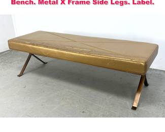 Lot 416 CUMBERLAND Modernist Long Bench. Metal X Frame Side Legs. Label. 