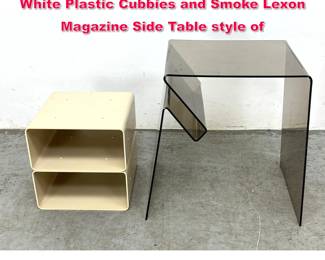Lot 382 2pcs Vintage 2 Piece Modular Off White Plastic Cubbies and Smoke Lexon Magazine Side Table style of 