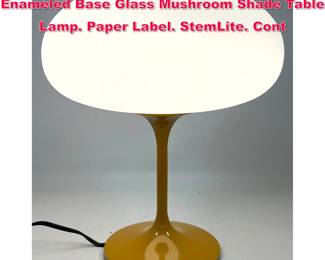 Lot 433 DESIGNLINE Mustard Yellow Enameled Base Glass Mushroom Shade Table Lamp. Paper Label. StemLite. Cont