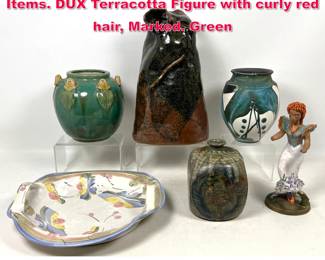 Lot 498 Assorted Collection of 20th Pottery Items. DUX Terracotta Figure with curly red hair, Marked. Green 
