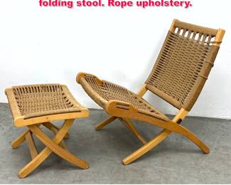 Lot 119 Hans Wegner style Folding chair and folding stool. Rope upholstery.