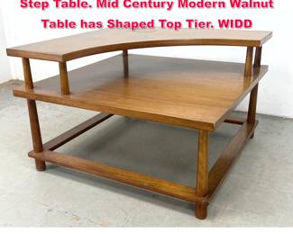 Lot 185 T. H. ROBSJOHN GIBBINGS Tiered Step Table. Mid Century Modern Walnut Table has Shaped Top Tier. WIDD