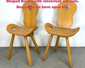 Lot 229 Pr Blond Wood French Chalet Chairs. Shaped Backs with cloverleaf cut outs. Bowed Seats have open han