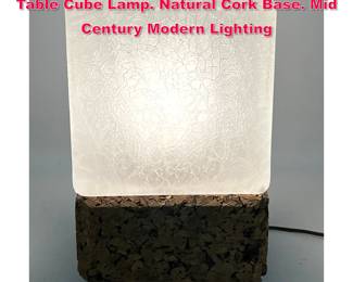 Lot 92 Vintage Frosted Crackle Glass Ice Table Cube Lamp. Natural Cork Base. Mid Century Modern Lighting
