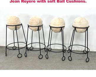 Lot 412 Set of 4 Heavy Iron Bar Stools After Jean Royere with soft Ball Cushions. 