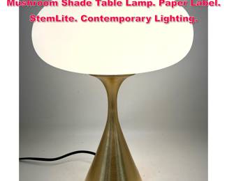 Lot 158 DESIGNLINE Brass Base Glass Mushroom Shade Table Lamp. Paper Label. StemLite. Contemporary Lighting.