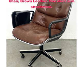 Lot 360 Charles Pollock for Knoll, Executive Chair, Brown Leather. Has shelf arm attachment. 
