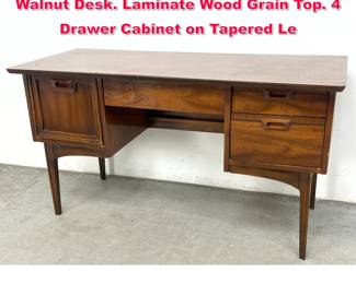 Lot 211 J.B. Van SCIVER American Modern Walnut Desk. Laminate Wood Grain Top. 4 Drawer Cabinet on Tapered Le