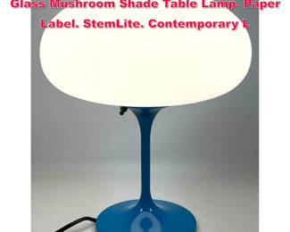 Lot 437 DESIGNLINE Blue Enameled Base Glass Mushroom Shade Table Lamp. Paper Label. StemLite. Contemporary L