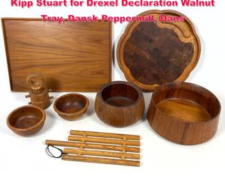Lot 475 8pcs Mid Century Modern Wood. Kipp Stuart for Drexel Declaration Walnut Tray, Dansk Peppermill, Dans