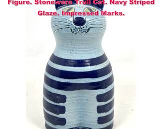 Lot 22 LISA LARSON for GUSTAVSBERG Cat Figure. Stoneware Trull Cat. Navy Striped Glaze. Impressed Marks.