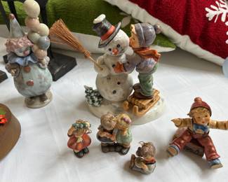 Lladro clown and Goebel snowman and ornaments