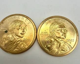 (2) Sacagawea Dollars 2003-P & 2005-P Golden Dollar Coins