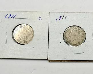 (2) 1911 Liberty Head “V” Nickels U.S. Coins