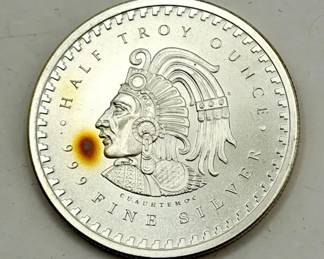 1986 Mexico 1 oz .999 Fine Silver Round Aztec Calendar & Cuauhtémoc