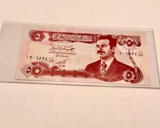 Iraq 5 Dinars Banknote – Saddam Hussein Portrait – Central Bank of Iraq
