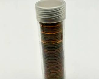 Unsearched Tube of British Queen Elizabeth II Copper Pennies (Pre-Decimal)