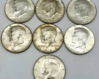 (7) 1964 Kennedy Half Dollars 90% Silver Coins
