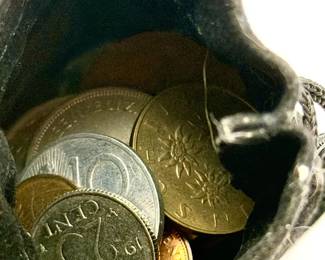 Unsearched Drawstring Bag Of Foreign Coins