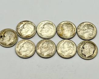 (9) U.S. Roosevelt Silver Dimes – 90% Silver