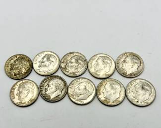 (10) U.S. Silver Roosevelt Dimes 1954–1964