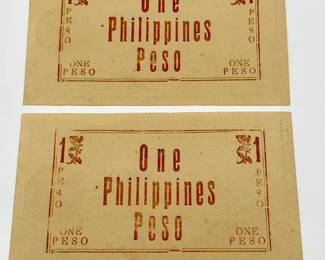 (2) 1944 Philippines Negros Emergency Currency Board One Peso Notes