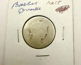 (1) Barber Quarter Silver Coin (Date Worn/Illegible)