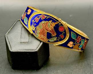 Vintage Cloisonné Unicorn Bangle Bracelet