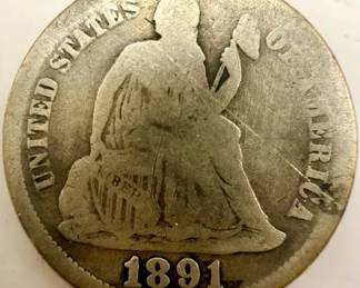 (1) 1891 Seated Liberty Silver Dime U.S. Coin