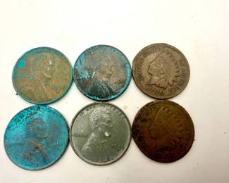 (6) Mixed U.S. Indian Head & Lincoln Wheat Pennies Including 1900, 1905 & 1949