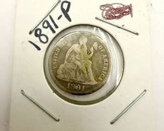 (1) 1891 Seated Liberty Silver Dime U.S. Coin