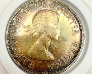 1963 Canada Silver Dollar – Voyageur Canoe Design – Queen Elizabeth II