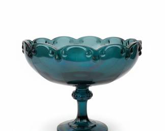 Vintage Indiana Glass Blue Carnival Glass Hobnail Footed Compote