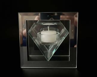 Mirrored Floating Candle Holder with Geometric Accents