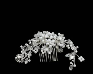 Rhinestone and Faux Pearl Floral Bridal Hair Comb