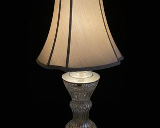 Vintage Crystal Table Lamp with Starburst Cut Base and Fabric Shade