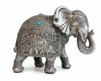 Ornate Elephant Figurine with Turquoise Accents - "Made in China" B1149